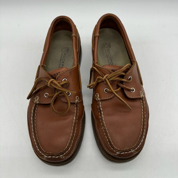 Rockport APM26644 Bridgeport Brown Leather Moc Tie Boat  Rockport APM2664F Men\'s Size 9M Brown Leather Boat Shoes Dock Footwear